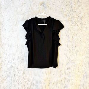 1.STATE Women's Black Ruffle Sleeve Blouse Size M Casual Spring